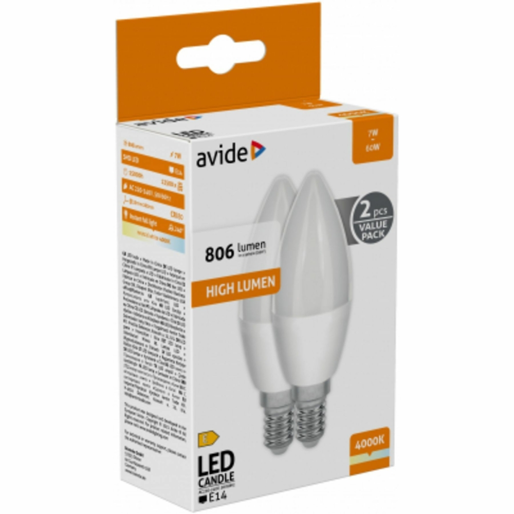 Image of Avide LED Candle Twin Pack 7W E14 NW 4000K (K)