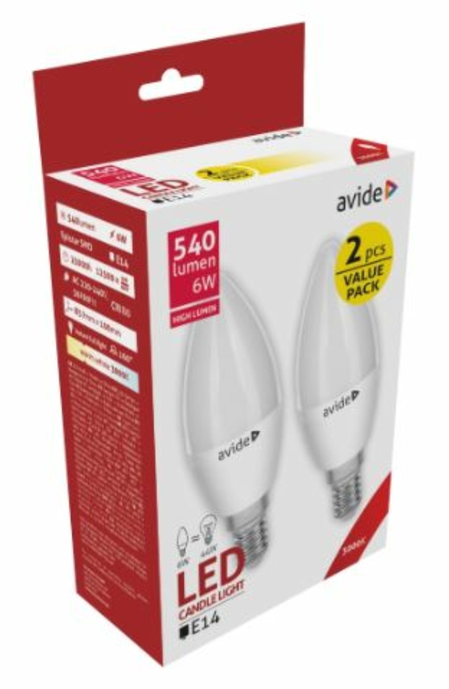 Image of Avide LED Candle Twin Pack 6W E14 WW 3000K (K)