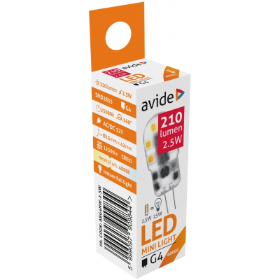 Image of Avide LED 2.5W G4 160° NW 4000K, 210 lumen (K)