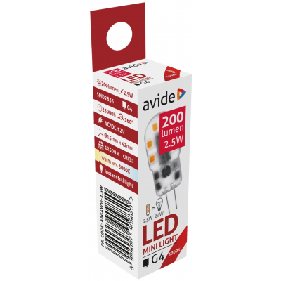Image of Avide LED 2.5W G4 160° WW 3000K, 200 lumen (K)