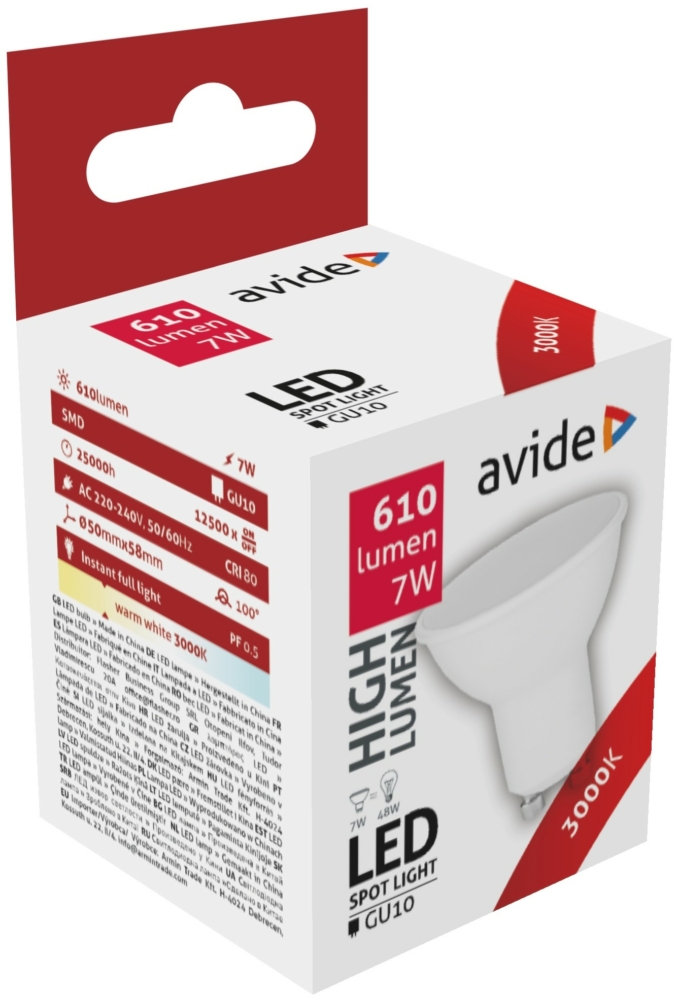 Image of Avide LED spot izzó 7W GU10 WW 3000K, 610 lm (K)