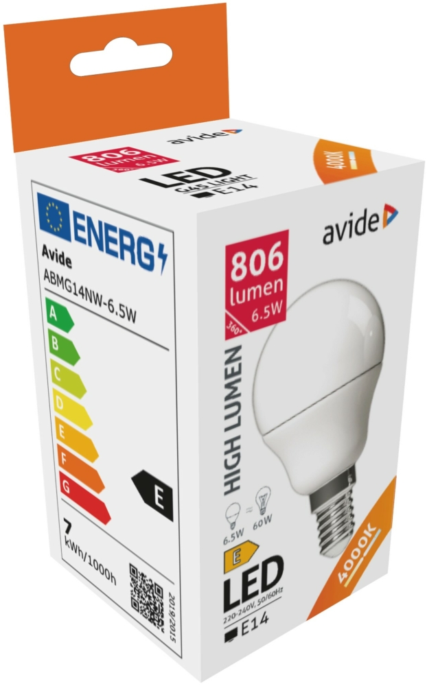 Image of Avide LED gömb izzó Mini G45 6.5W E14 4000K, 806 lumen (K)