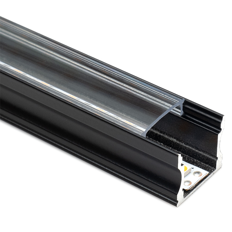 Led Profiles ALP-003 Fekete - Alumínium U profil LED szalaghoz (Átlátszó búrával)