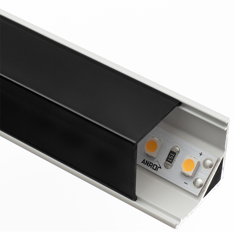Led Profiles ALP-005 Fehér - Alumínium sarok profil LED szalaghoz, szögletes (Fekete búrával)