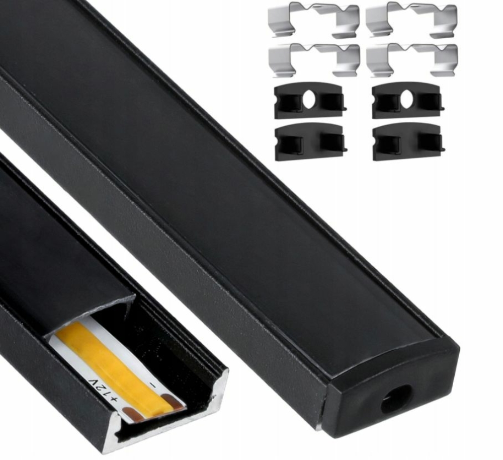 Image of ArtLED Alumínium U profil szett, fekete, fekete búrával, 2 méter, 12.4 mm