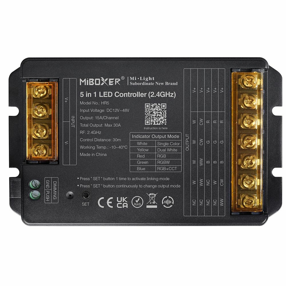 Image of MiLight HR5 5 az 1-ben LED vezérlő egyszínű, CCT, RGB, RGBW, RGB+CCT szalagokhoz, 30A