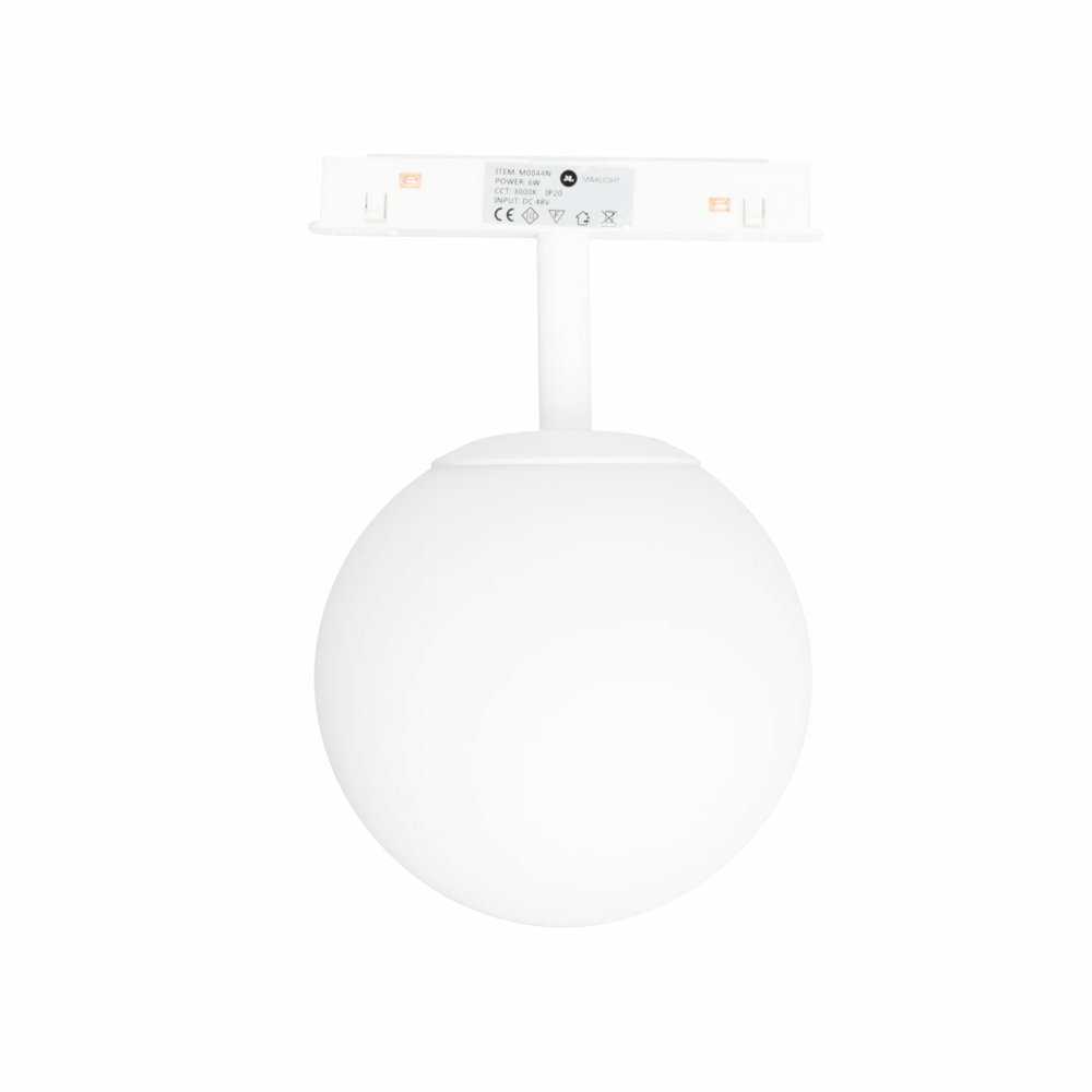 Image of MAXLIGHT Track Magnetic 48V-os sínrendszeres gömb lámpa, 6W, 3000K, 525 lm, Ø10 cm, fehér