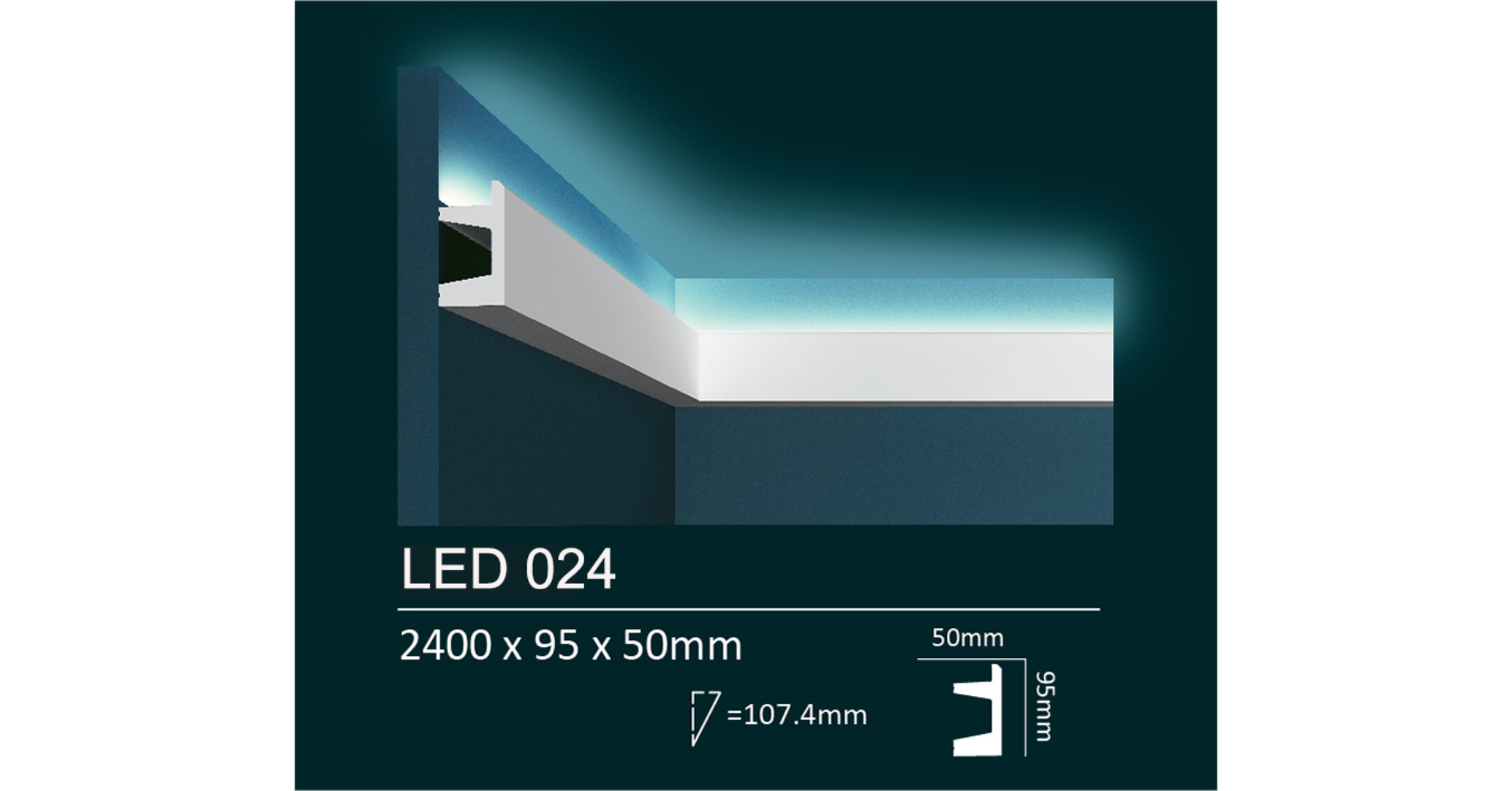 Dubai Decor LED024 rejtett világításos díszléc 2400 x 95 x 50 mm ...
