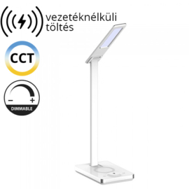 V-TAC Asztali LED lámpa (5W) változtatható színhőmérséklet, fényerőszabályozás, vezeték nélküli töltés funkció, fehér-ezüst