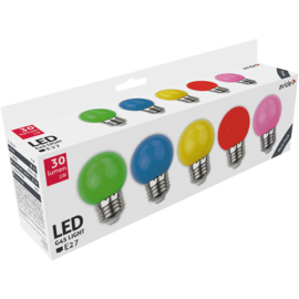 Avide Színes LED lámpa szett E27 (1W/200°) Kisgömb - zöld, kék, sárga, piros, rózsaszín