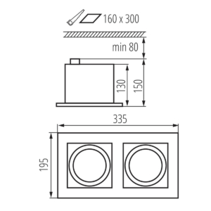 Kép 8/8 - Kanlux beépítehtő spot lámpatest MATEO ES DLP-250 2 x 25 W fekete