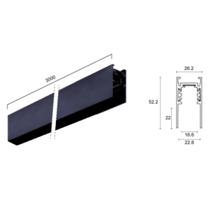 Kép 2/2 - VIOKEF 02/0201-3 Magnetic 48V-os sínelem falon kívűli, 3 méter, 5.3 cm magas, 2 db végzáróval és búrával, fekete