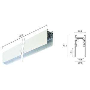 Kép 2/2 - VIOKEF 02/0301-1 Magnetic 48V-os sínelem falon kívűli, 1 méter, 5.3 cm magas, 2 db végzáróval és búrával, fehér