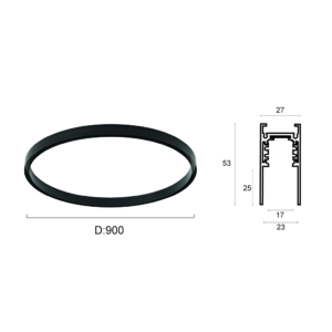 Kép 2/3 - VIOKEF 02/0400-A Magnetic CURVY 48V-os íves sínelem falon kívűli, egész kör, Ø 90 cm, fekete