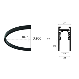Kép 2/3 - VIOKEF 02/0400-B Magnetic CURVY 48V-os íves sínelem falon kívűli, fél kör, Ø 90 cm, fekete