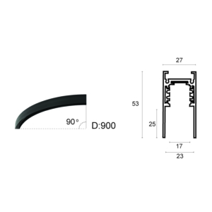 Kép 2/3 - VIOKEF 02/0400-C Magnetic CURVY 48V-os íves sínelem falon kívűli, negyed kör, Ø 90 cm, fekete