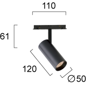 Kép 2/2 - VIOKEF 4244000S Magnetic 48V-os sínrendszeres spot LED lámpa, 10W, 3000K, 990 lm, Ø 5 cm, fekete
