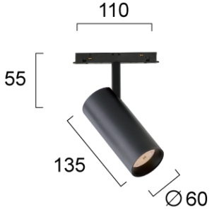 Kép 2/2 - VIOKEF 4244100S Magnetic 48V-os sínrendszeres spot LED lámpa, 20W, 3000K, 1880 lm, Ø 6 cm, fekete