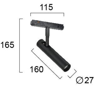 Kép 2/2 - VIOKEF 4281800 Magnetic 48V-os sínrendszeres spot LED lámpa, 5W, 3000K, 195 lm, Ø 2.7 cm, fekete