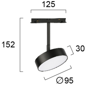 Kép 2/2 - VIOKEF 4286500 Magnetic 48V-os sínrendszeres kör LED lámpa, 13W, 3000K, 471 lm, Ø 9.5 cm, fekete, dimmelhető