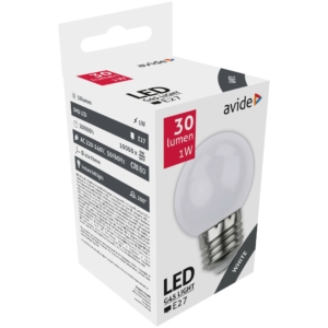 Kép 1/3 - Avide Dekor LED fényforrás G45 1W E27 Fehér (K)