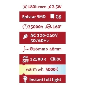 Kép 3/6 - Avide LED 2.5W G9 160° WW 3000K