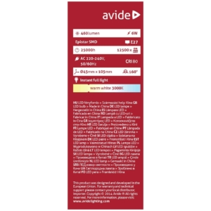 Kép 3/6 - Avide LED Globe Mini B45 6W E27 3000K, 540 lm