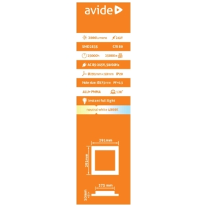 Kép 3/10 - Avide LED Beépíthető Négyzetes Mennyezeti Lámpa ALU 24W 4000K, 2000 lumen