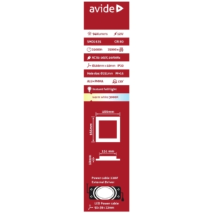 Kép 3/8 - Avide beépíthető LED panel négyzetes ALU 12W 3000K, 940 lumen
