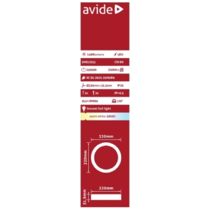 Kép 3/6 - Avide Kerek LED panel ALU 18W, 3000K, 1480 lumen