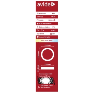 Kép 3/6 - Avide Kerek LED panel ALU 6W, 3000K, 410 lumen
