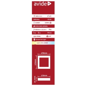 Kép 3/5 - Avide Négyzetes LED panel ALU 12W, 3000K, 940 lumen