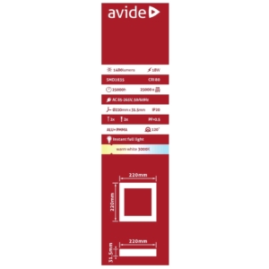 Kép 3/6 - Avide Négyzetes LED panel ALU 18W, 3000K, 1480 lumen