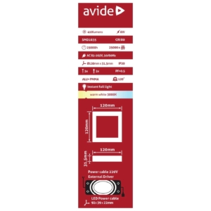 Kép 3/4 - Avide Négyzetes LED panel ALU 6W, 3000K, 410 lumen