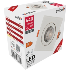 Kép 2/2 - Avide LED Beépíthető Spot 38° Négyzetes 5W WW 3000K