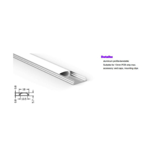 Kép 2/6 - LED Profiles APB-1806 Hajlítható alu U profil ezüst, LED szalaghoz, opál burával