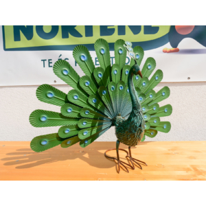 Kép 3/6 - Nortene Peacock páva figura, legyezőszerű tollakkal, fém, zöld