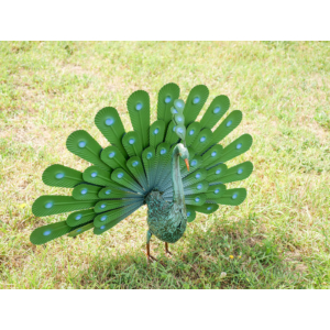 Kép 4/6 - Nortene Peacock páva figura, legyezőszerű tollakkal, fém, zöld