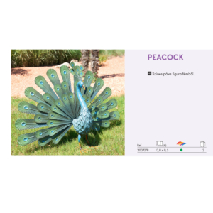 Kép 6/6 - Nortene Peacock páva figura, legyezőszerű tollakkal, fém, zöld