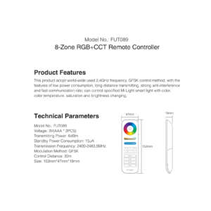 Kép 6/10 - MiLight Group Control RGB+CCT csoport (zóna) távirányító Full color LED szalaghoz, 8 zónás