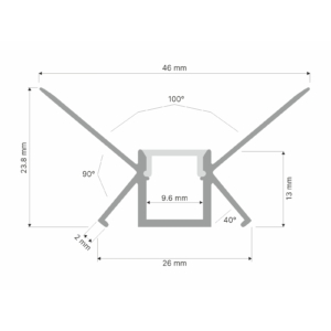 Kép 2/3 - Led Profiles ALP-018 Ezüst - Gipszkarton belső sarok világításhoz glettelhető alu profil (Opál búrával)