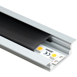 Kép 1/3 - Led Profiles ALP-001 Ezüst - Alumínium U profil LED szalaghoz, süllyeszthető (Fekete búrával)