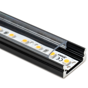 Kép 1/3 - Led Profiles ALP-002 Fekete - Alumínium U profil LED szalaghoz (Átlátszó búrával)