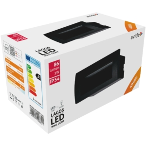 Kép 2/3 - Avide LAGOS lépcső lámpa beépíthető LED fekete, 230 V, 3 W, 4000K, 105 lumen
