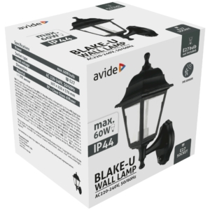 Kép 2/3 - Avide Kültéri Fali Lámpa Blake-U 1xE27 Fekete IP44 PIR