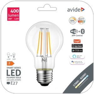 Kép 1/3 - Avide Smart Filament LED Globe A60 4.5W CCT WIFI + BLE APP Control