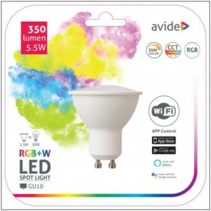 Kép 1/2 - Avide Smart LED GU10 izzó 5.5W RGB+W WIFI APP Control (K)