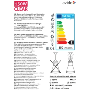 Kép 3/5 - Avide Infra Izzó E27 150W Clear (K)