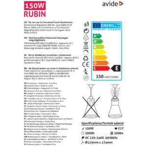 Kép 3/5 - Avide Infra Izzó E27 150W Red