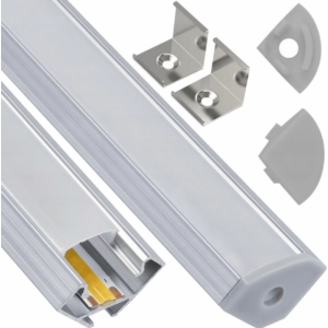 Kép 1/7 - ArtLED Alumínium sarok profil szett, ezüst, opál búrával, 2 méter, 12.4 mm